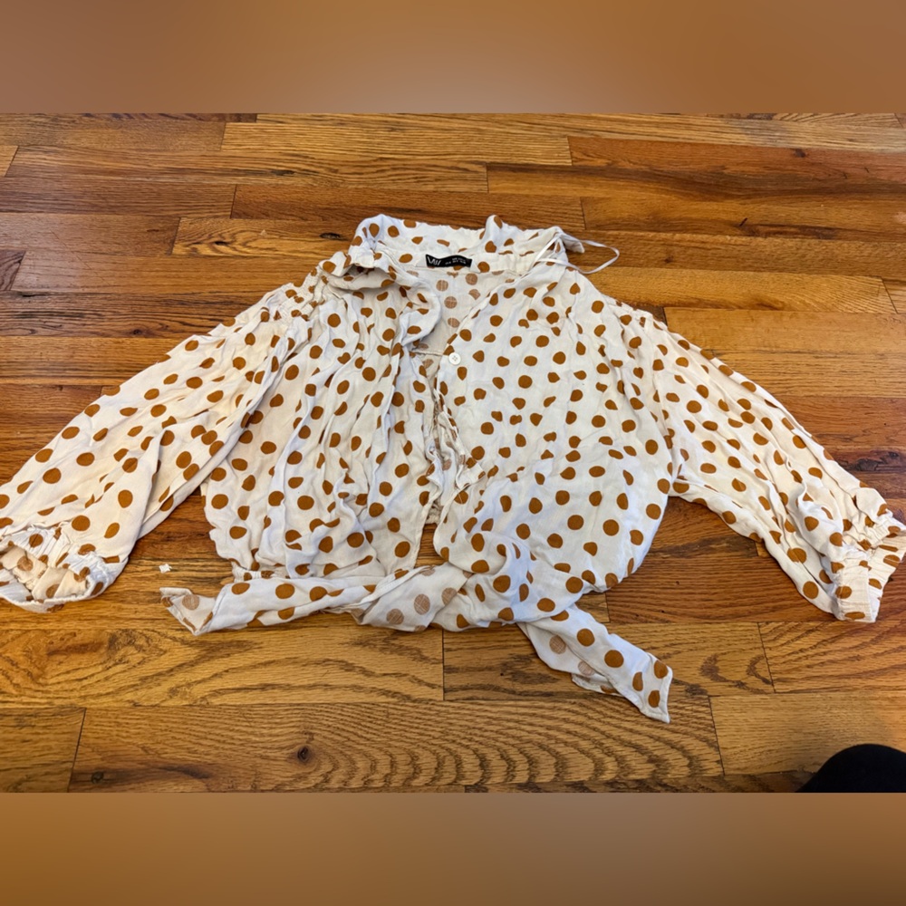 Zara Cream and Brown Polka Dot Blouse